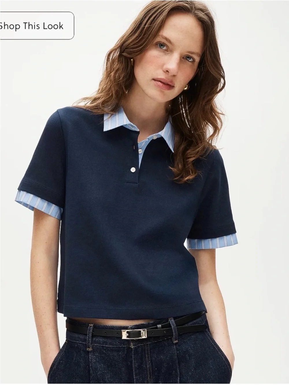 J. Crew Layered polo shirt in mariner cotton Navy Short-Sleeve Stripe Trim